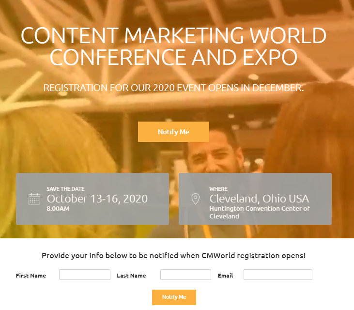 Event landing page examples - Content Marketing World