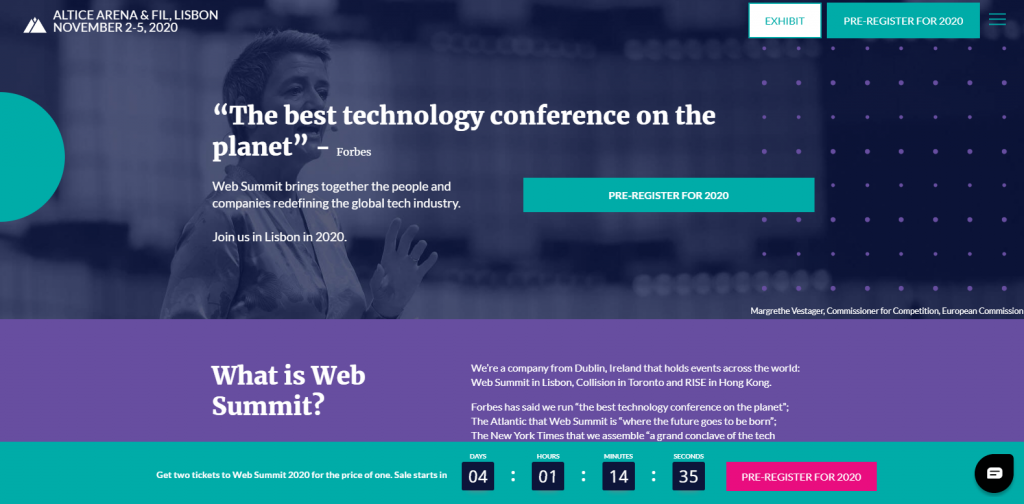event landing page examples - Web Summit