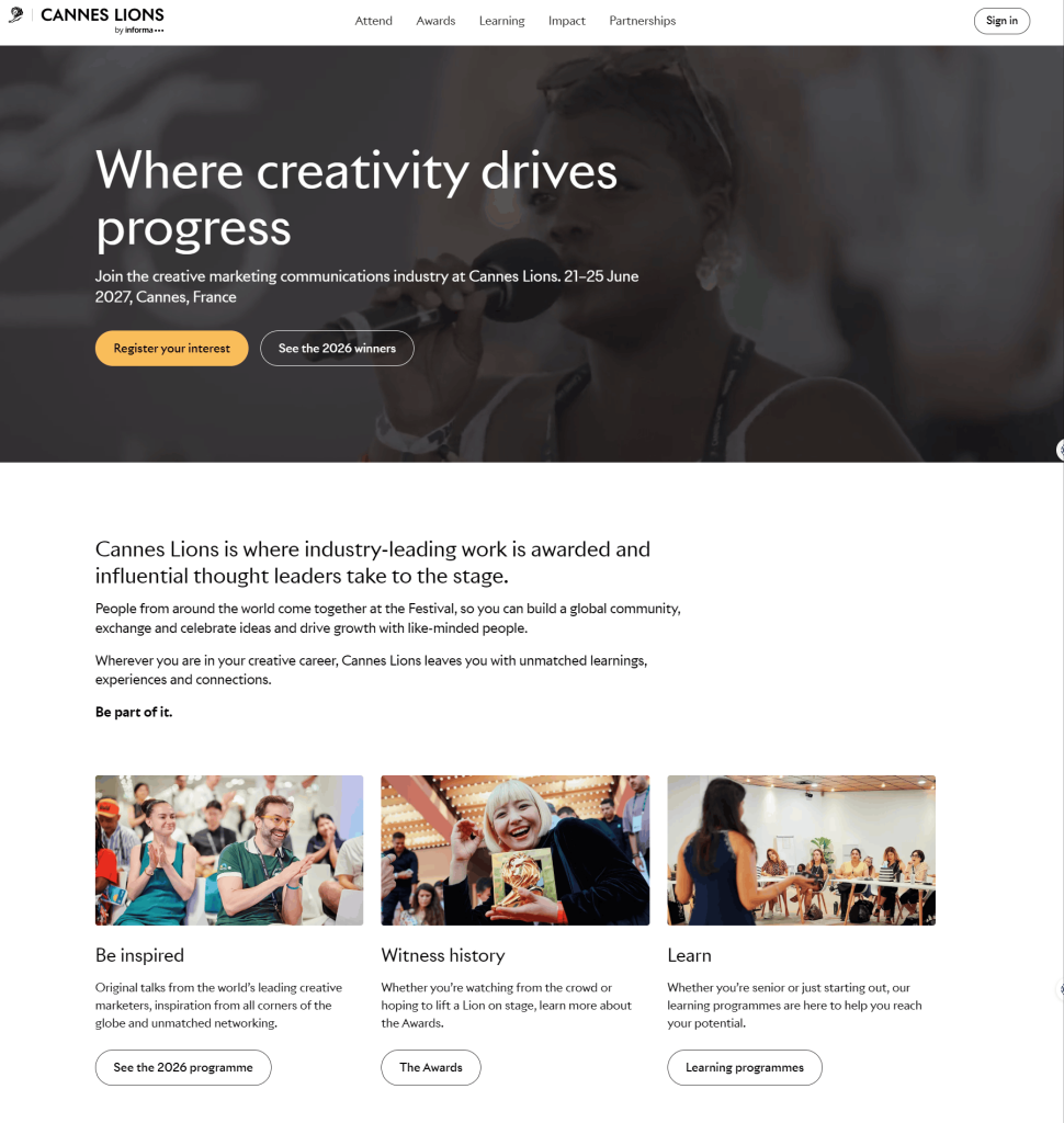 Cannes Lion landing page