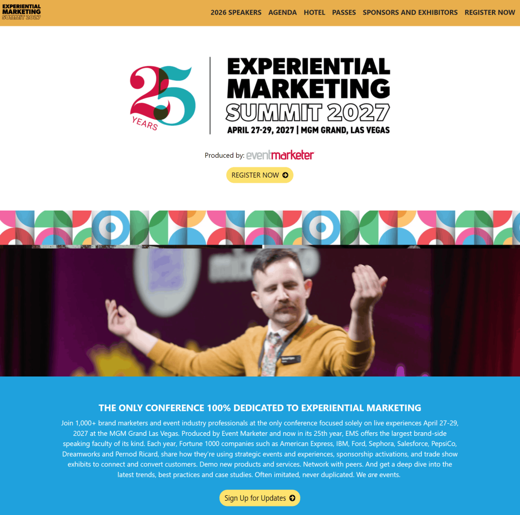 Experiential Marketing Summit 2027 Landing Page