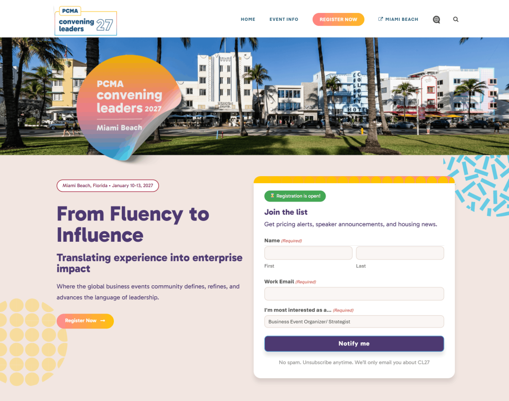 PCMA Convening Leaders 2027 Landing Page