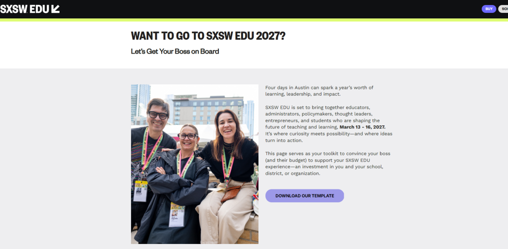 SXSW 2027 Convince Your Boss Page