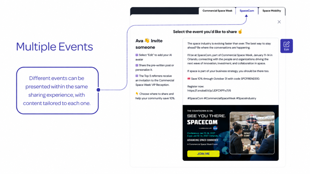 Snoflex events sharing